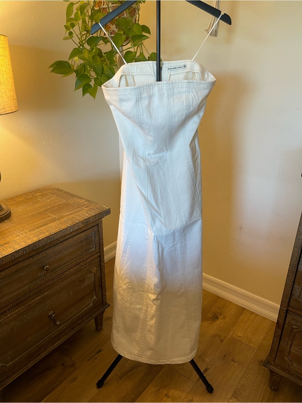 Abercrombie & Fitch Mila Strapless Denim Midi Dress stretch - Picture 2 of 7